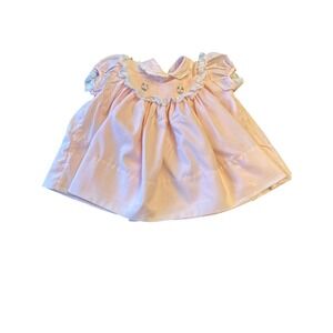 Vintage 80s CL Castor & Co Baby Dress‎ Sz 18 MO Pink Lace Collar Embroidered